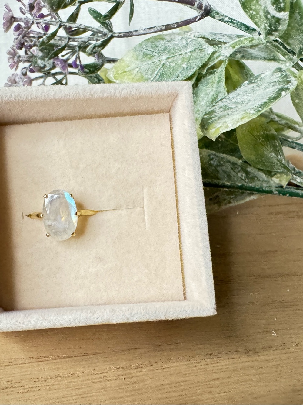 Custom made one of a kind Charlie and Marcelle solid gold Moonstone size 7 ring
